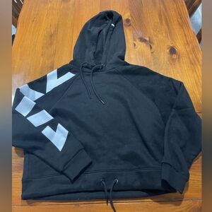 Zyia Active Womens Black White Graphic Logo Semi Crop Pullover Hoodie Size Large